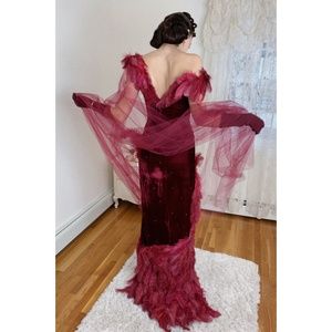 Scarlett O'Hara Burgundy Velvet Ostrich Feather